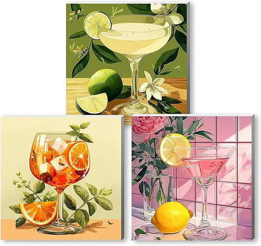 3 Pcs Wooden Framed Goblet Paint by Number for Adults,DIY Red Wine Glass Painting Kits for Adult,Color by Numbers Acrylic,Paint by Number Canvas Crafts Watercolor for Beginner Home Decor.(Beverages)
