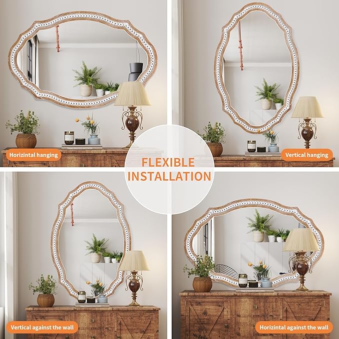 24x35 Inches Wooden Farmhouse Oval Mirror for Wall Decor, Living Room, Bedroom, Bathroom Rustic Decorative Mirrors for Entryway - Vertical or Horizontal Hanging