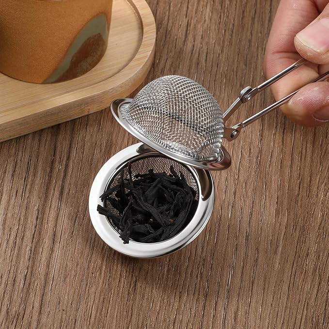 24 Pcs Tea Infuser for Loose Tea Stainless Steel Mesh Snap Teas Ball Strainers with Handle Snap Ball Teas Strainer for Seasonings, Spices(Silver)
