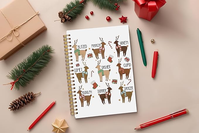 Reindeer Christmas Notebook, Christmas Journal, Christmas Office Gifts for Coworkers, Christmas Composition Notebook, Christmas Spiral Notebook 5.5x8.3 Inch