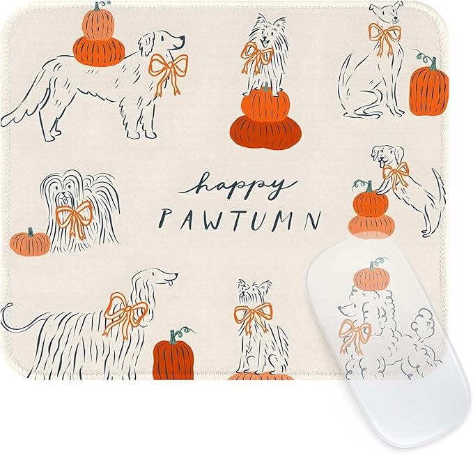 Seorsok Halloween Cute Puppy Mouse Mat,Pumpkin Decor Mouse Pads for Office Laptop,Washable Square Cute Mousepads with Extended Stitched Edges Non Slip Rubber Base 9.5"x7.8"x0.12" Inch,Beige