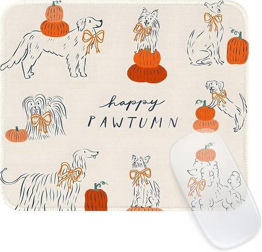 Seorsok Halloween Cute Puppy Mouse Mat,Pumpkin Decor Mouse Pads for Office Laptop,Washable Square Cute Mousepads with Extended Stitched Edges Non Slip Rubber Base 9.5"x7.8"x0.12" Inch,Beige