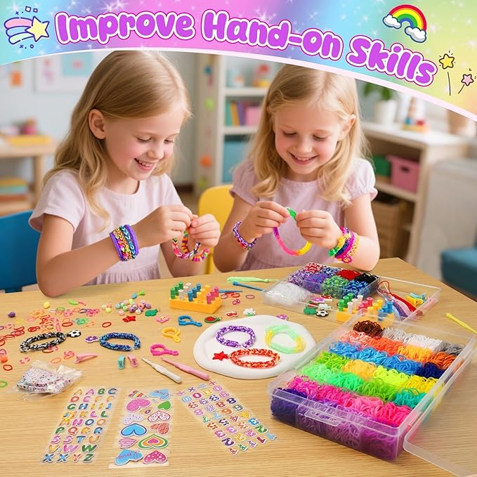 UUEMB 10000+ Rubber Band Bracelet Kit, Colorful Loom Bracelet Making Kit with Storage Box, DIY Art Craft Kit with Charms Beads for Beginners Kids Girls Boys Birthday Party Christmas Gift