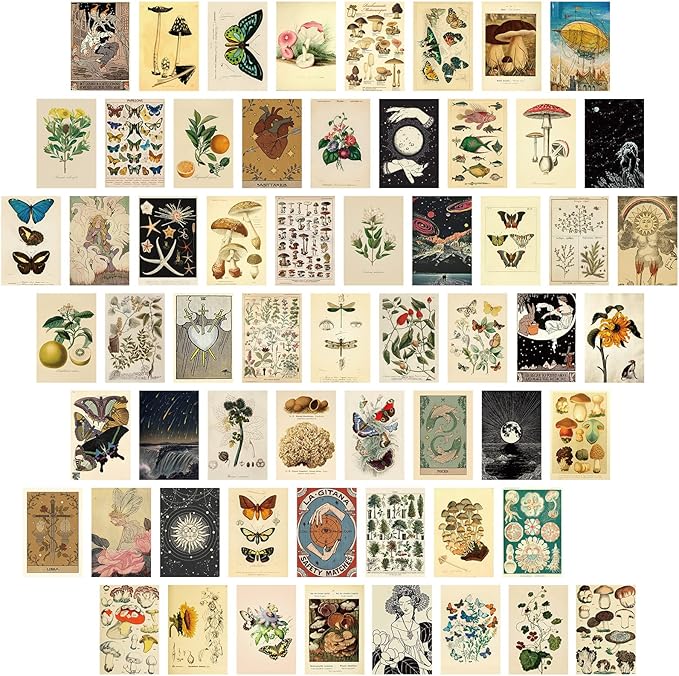 60 PCS Vintage Collection Postcard Set Retro Style Botanical Butterfly Mushroom Nature and Ephemera Postcards for DIY Card Paper