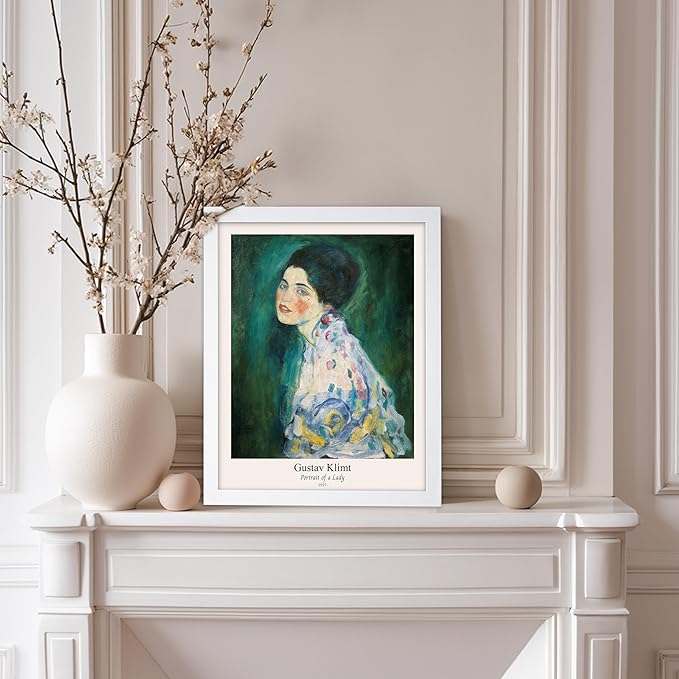Poster Master Vintage Portrait of a Lady Print - Gustav Klimt Poster - Expressionism Art - Classic Woman Painting - Aesthetic Wall Design - Living Room or Office Decor - 11x14 White Framed