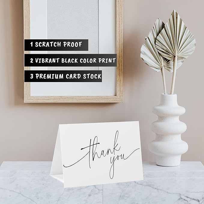 100 Multicolored Thank You Cards with Kraft Envelopes and Stickers - 4 Modern Designs for Wedding, Graduation, Business, Baby Shower