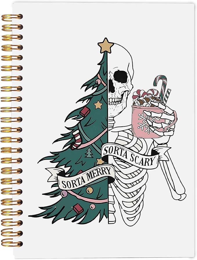 Sorta Merry Sorta Scary Christmas Skeleton Notebook, Gothic Notebook Journal, Christmas Office Gifts, Goth Office Supplies, Christmas Composition Notebook, Spiral Notebook 5.5x8.3 Inch