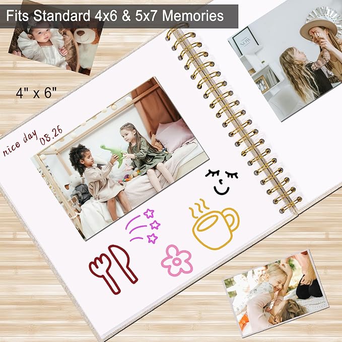 8 x 8 Inch Scrapbook Photo Album, DIY Memory Book Linen Cover for Photos, Hardcover Kraft White Pages Scrap Book Photo Albums for Travel, Wedding Anniversary Family Christmas Baby 40 Pages, Beige