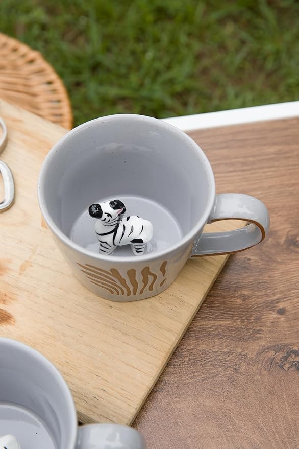 DIHOclub Zebra Coffee Cup Ceramic 3D Wild Animal Inside Mug,Cute Cartoon Handmade Figurine Mugs,Holiday and Birthday Gift for Coffee Milk Tea Lovers,12 OZ(White Zebra)