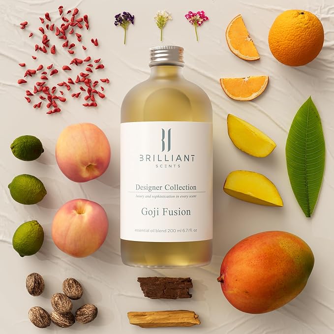 Brilliant Scents Goji Fusion Fragrance Oil 200ml - Premium Diffuser Oil for Home, Office, Hotels - Long Lasting, Plant-Based, Meets IFRA Standards, USA-Made - Goji Berry, Mango, Sweet Lime
