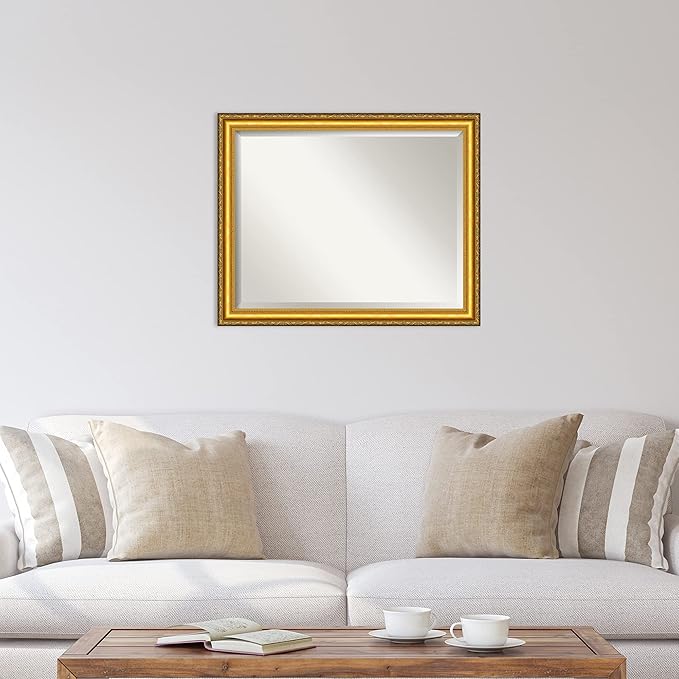 Amanti Art Gold Wall Mirror 26x32 Colonial Embossed Gold Rectangle Bathroom Mirror for Wall Decor Living Room, Large Traditional Wood Frame, Hangs Horizonally and Vertically, Bathroom Decor, Beveled