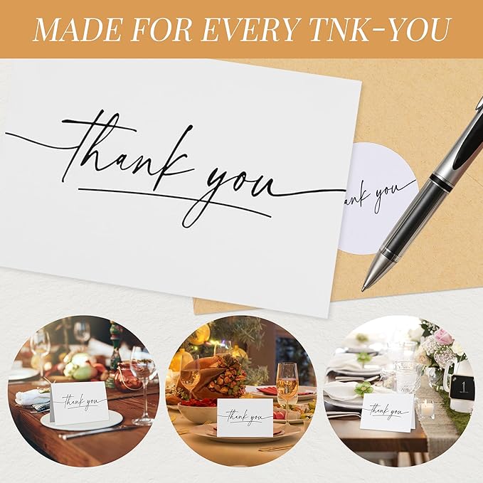 TONOS Thank You Cards with Envelopes, 24 Pack, 3.5x5 Inch, Blank Inside – Minimalist Thank You Notes for Wedding, Baby & Bridal Shower, Coworkers, Small Business