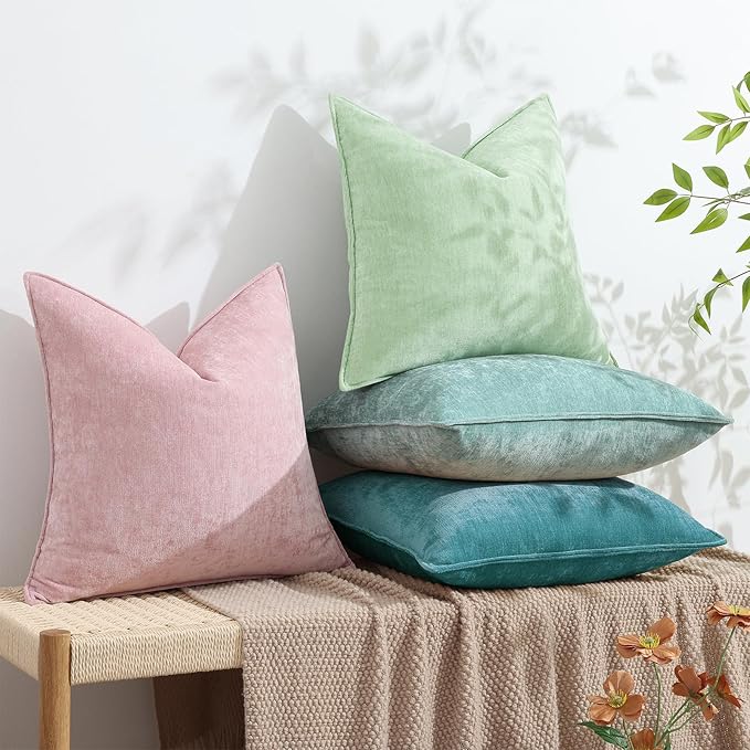 decorUhome Spring Couch Euro Sham Throw Pillow Covers 26x26 Set of 2, Decorative Soft Velvet Neutral Chenille Pillow Covers with Elegant Design for Sofa Bed Living Room Home Decor, Teal