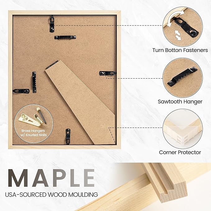 4x6 Picture Frame, USA-Sourced Natural Maple Wood Photo Collage Frame with HD Tempered Glass, Modern Simple 4 x 6 Wooden Frame Matted to 3.5x5, Gallery Wall Frames for Art, Wall or Tabletop Display