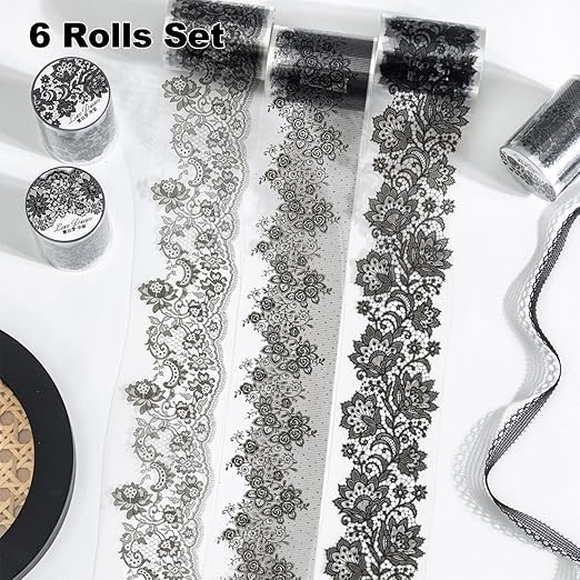 Lace Dream PET Tape Set, 6 Rolls of Elegant Floral Stickers for Scrapbooking, Journaling, DIY Crafts, and Art Supplies