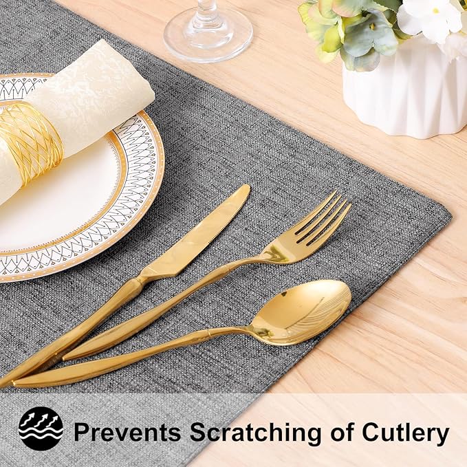 homing Cotton Linen Placemats Set of 6, Cloth Washable Farmhouse Dining Table Mats for Indoors & Outdoors, Easy to Clean, Dark Grey, 13 x 19 Inch