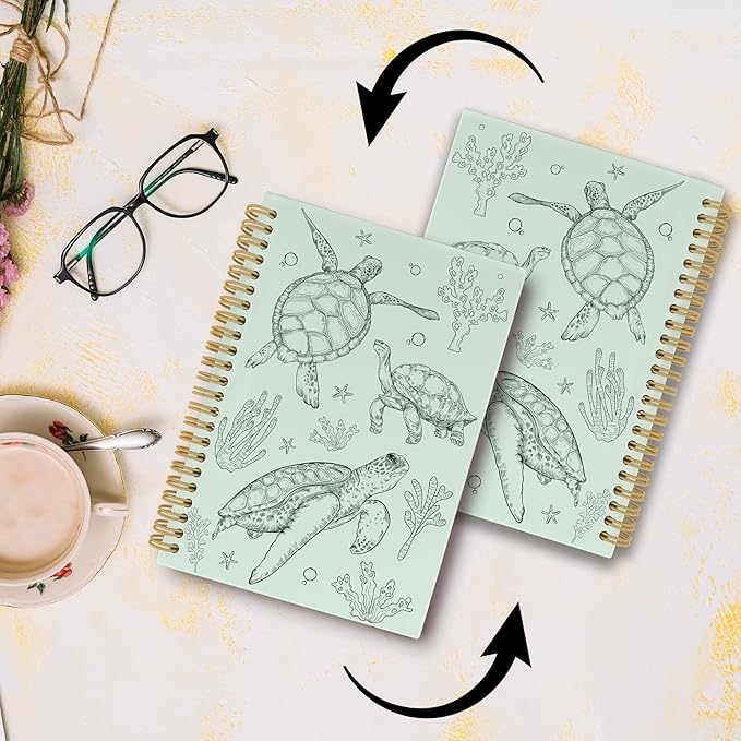 Sea Turtle Journal Notebook - Ocean Sea Life Coastal Themed Aesthetic Notebooks College Ruled for Office School Classroom, Gifts for Women Girls Kids, Hardcover Spiral Notebook 5.5"x8.3"