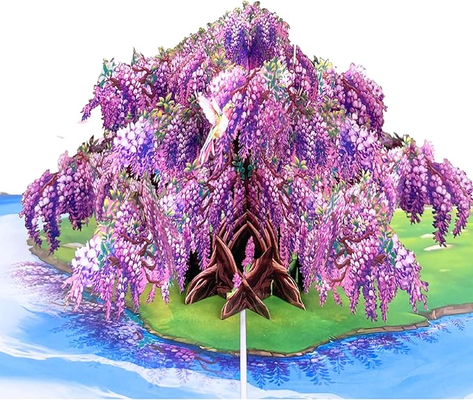 Wisteria Tree Pop-Up Mother's Day Cards, 6x8 in Birthday Card for Mom, Gift for Birthday, Anniversary, Mothers Day, Thank You, Get Well, All Occasion for Women, Her, Wife, Sister, Daughter, Grandma