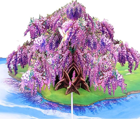 Wisteria Tree Pop-Up Mother's Day Cards, 6x8 in Birthday Card for Mom, Gift for Birthday, Anniversary, Mothers Day, Thank You, Get Well, All Occasion for Women, Her, Wife, Sister, Daughter, Grandma