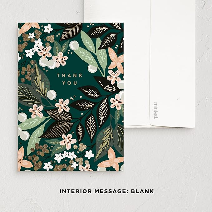 Minted Elegant Thank You Greeting Cards Pack, Set of 5, Thank You Notes Variety Pack, Folded Thank You Cards With Envelopes, Blank Inside for Personal Messages, Designed by Independent Artists