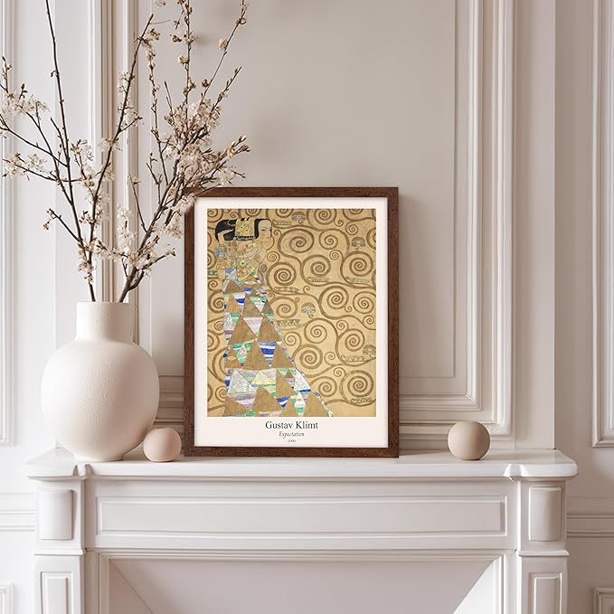 Poster Master Vintage Gustav Klimt Poster - Retro Expectation Print - Art Nouveau - Symbolism Art - Abstract Art - Aesthetic Art - Classic Painting - Living Room Wall Decor - 8x10 Brown Framed