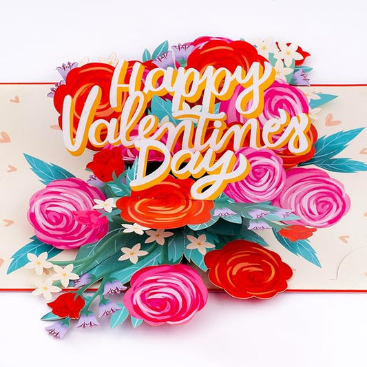 Floral Valentine Pop Up Card, Roses, Happy Valentine's Day, 3D Popup Greeting Cards, Ideal Gifts for Mom, Wife, Her, Girlfriend, Sister, Grandma, 5x7 - Includes Envelope And Message Note