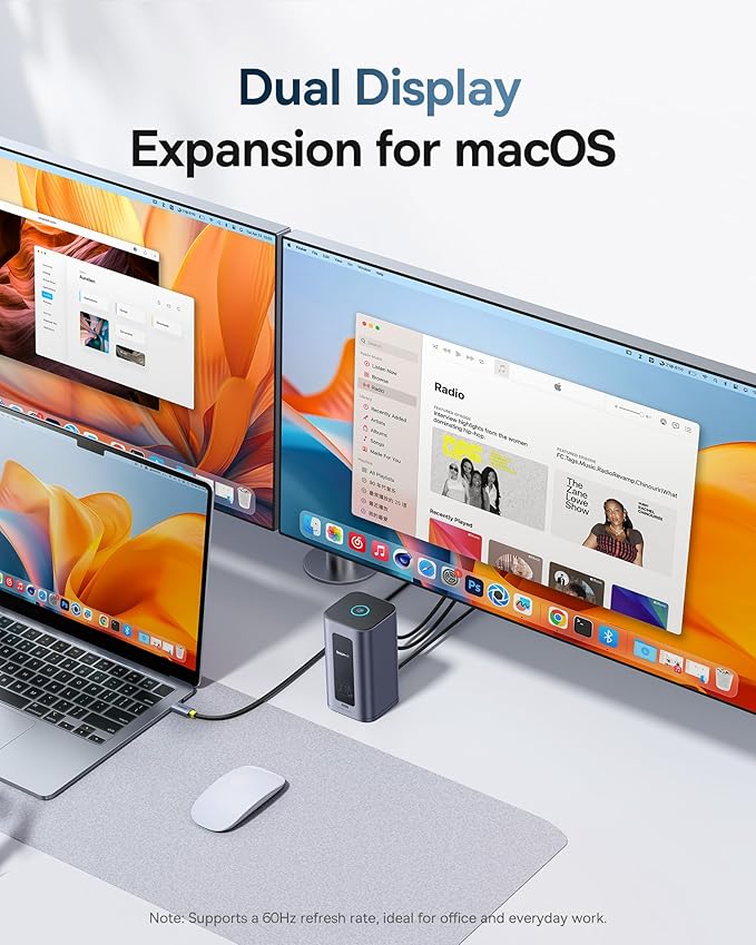 Baseus Docking Station Dual Monitor for macOS/Win, Nomos Mac Air(12 in 1) Laptop Dock Station with 4K HDMI, 10Gbps USB Ports, 1Gbps Ethernet, PD 100W(No Power Adapter)