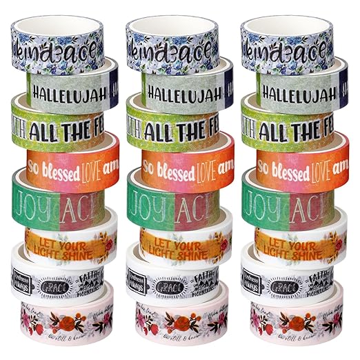 Janlaugh 24 Rolls Christian Washi Tape Gifts Bulk Religious Inspirational Scripture Supplies Bible Verse Tape for Bible Study Journaling Crafting Christmas Stocking Stuffers Gift (Vintage)