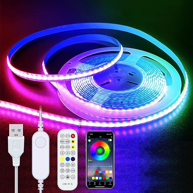 LED Strip Lights RGB COB 6.56 FT 1152 LEDs 5V USB Color Changing Short Strip Light,Multi Color TV Backlight with Remote/Button Control/Smart app for DIY Home Decor (6.56FT/2M)