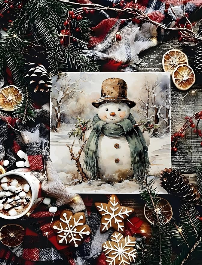Vintage Snowman Winter Christmas Wooden Box Sign, Snowman Christmas Decorations, Rustic Xmas Winter Snowy Forest Wood Signs for Home Office Desk Shelf Tabletop Decor, 5x5 Inch Decorative Signage