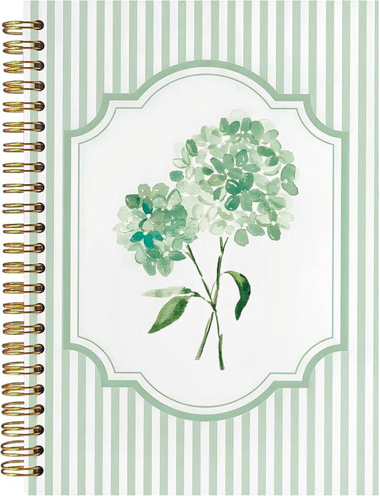 Coquette Preppy Hydrangea Notebooks, Green and White Stripes Girly Floral Journal, Aesthetic Hydrangea Flower Spiral Notebook Journal for Note Taking, Girly Office Supplies, 5.5x8.3 Inch