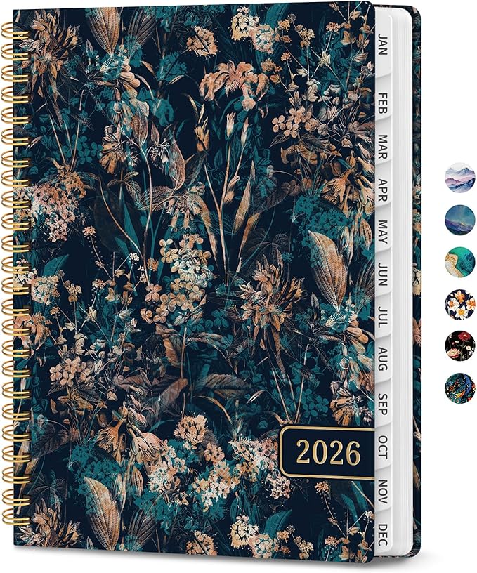 2026 Planner, Monthly and Weekly Calendar Planner for Women, Jan 2026 - Dec 2026, Hardcover Pretty 2026 Agenda Planner Book with Tabs, Spiral Bound, Perfect for School Office Home Supplies, 8.5" x 11" - Royal Flowers