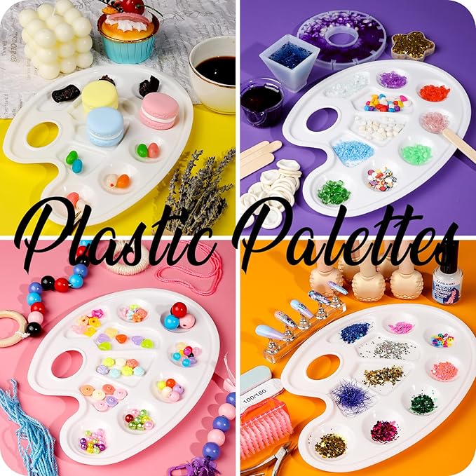 FANDAMEI Oval Paint Tray Palettes, 8 PCS Plastic White Paint Tray Palettes, Paint Palettes Paint Pallets with Thumb Hole for Adults & Kids, for Painting or DIY Craft Class, 9 x 6.7 Inch