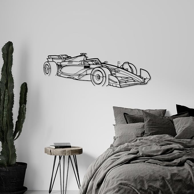 Formula Car Metal Wall Art, Sports Car Metal Silhouette, Formula Car Lovers Metal Wall Decor, Racing Gifts For Men, Minimalist Sculpture for Garage, Man Cave, Gift for Father's, (Black-20"x 5.5" inch)