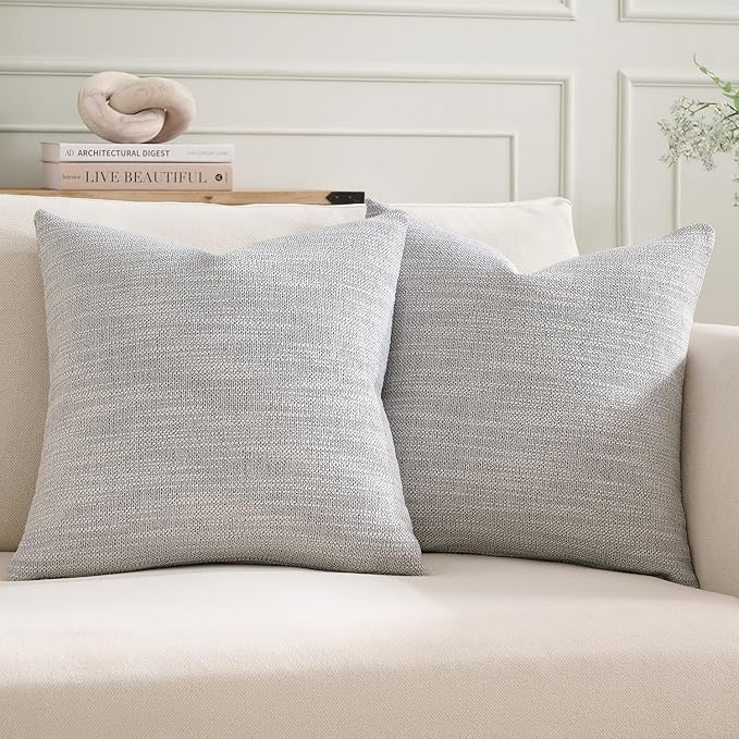 Meekio Set of 2 Linen Look Light Grey Pillow Covers 18x18, Decorative Throw Pillow Covers for Couch, Sofa, Bed & Living Room Decor