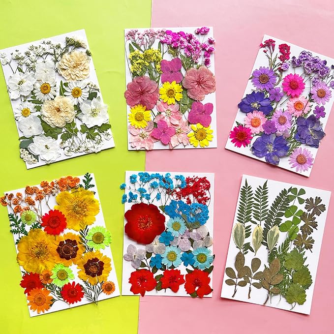 126 Pcs Pressed Dried Flowers for Resin Molds, Real Natural Flowers Leaves Bulk for DIY Art Nail Crafts, Jewelry, Candle, Soap Making