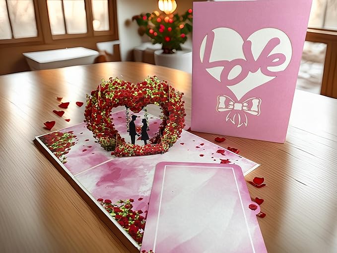Pop-Up 3D Valentine's Day Card, Love Tree Hearts Greeting Card for Anniversary, Wedding, Engagement - 8" x 6" Cover with Message Note & Envelope - for Wife, Husband, Couple, Girlfriend, Her, Him