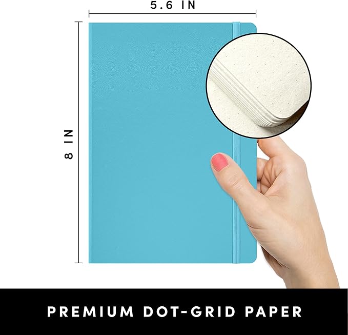 PAPERAGE Bullet Style Journal Kit, Dotted Journaling Set & Stationary Kit, Hardcover Dotted Journal Notebook (Sky Blue), 12 Fineliner Pens, 8 Sticker & 4 Stencil Sheets, 6 Washi Tapes