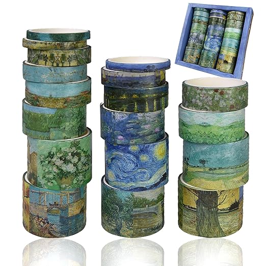 Washi Tape Set, 18 Rolls Washi Stickers, Assorted Sizes, for Junk Journal Scrapbook Tape, Bullet Journaling Scrapbooking Supplies, Planner Sticker DIY Craft DéCor (Oil Painting)