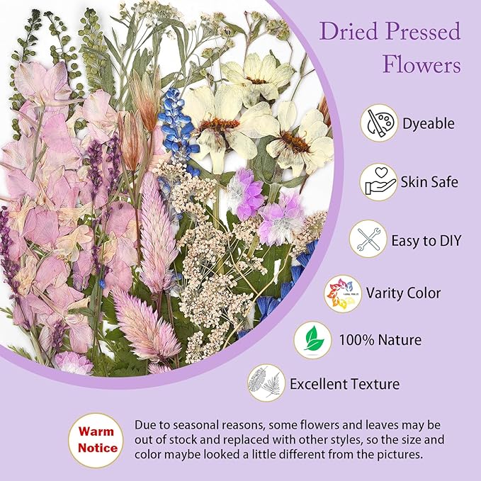 DALARAN 45Pcs Pink Dried Pressed Flowers for Resin Molds Real Pressed Flowers Dry Leaves Kit for Art Crafts Resin Jewelry Making Scrapbook Supplies Card Making Soap Candle DIY