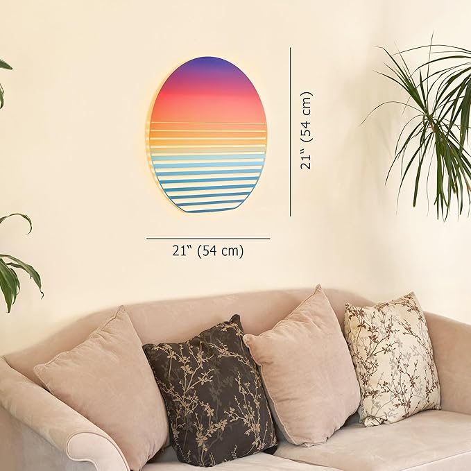 NEODECO Sunset on Sea Metal Wall Art for home decor, Minimalist art deco for living room, colorful wall sculpture (Medium)