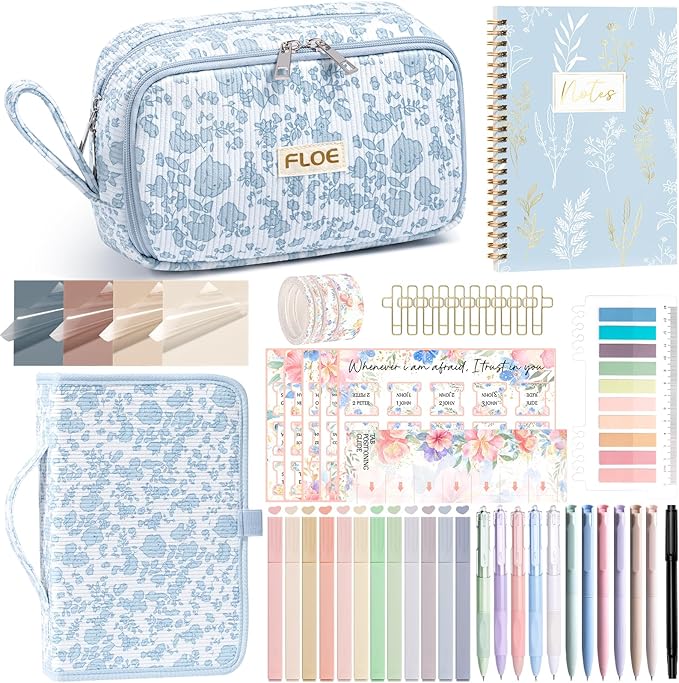 Bible Study Supplies Journaling Kit for Women with Bible Cover Case, Christmas Christian Gifts for Women, Bible Study Tools Accessories Set with Highlighters Pens, Pencil Case Notebook Annotation Kit