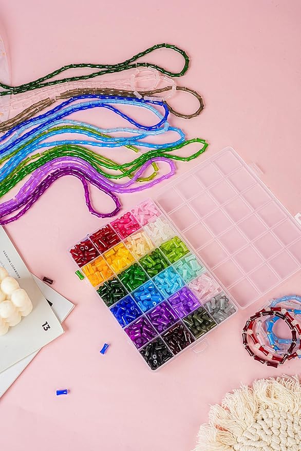 REVKI 6 * 12mm Glass Beads Bracelet Making Kit,600pcs 24 Colors Rice Shaped Natural Bamboo Crystal Beads for Jewelry Making,Teardrop Glass Beads for DIY Necklace Crafts