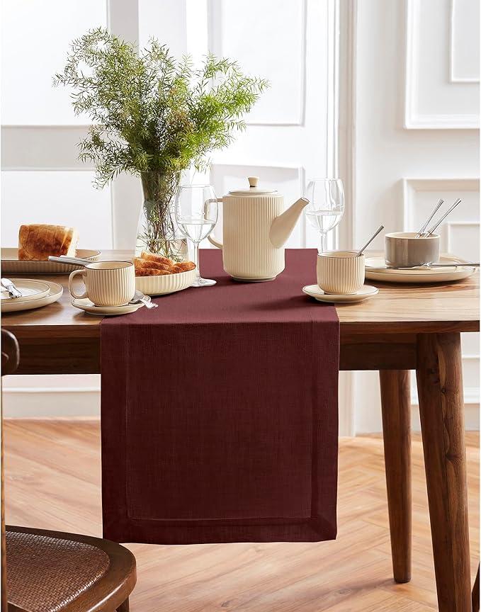 Solino Home 100% Pure Linen Cordovan Table Runner 36 Inches - 14 x 36 Inch Coffee Tables and Sideboard - Sonoma
