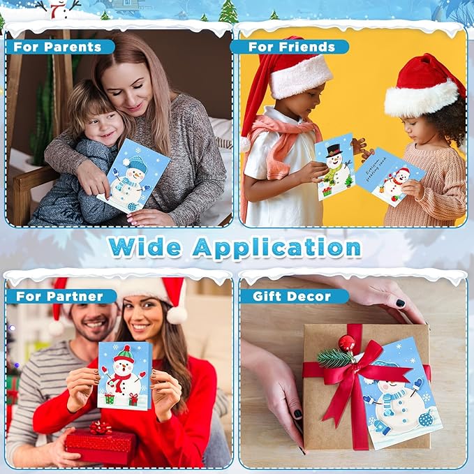24 Sets Christmas Winter Card Making Craft Kit for Kids with Envelopes DIY 3D Snowman Cards Crafts Make Your Own Greeting Card Making Supplies for Holiday Xmas Party Home Classroom Decor Activities