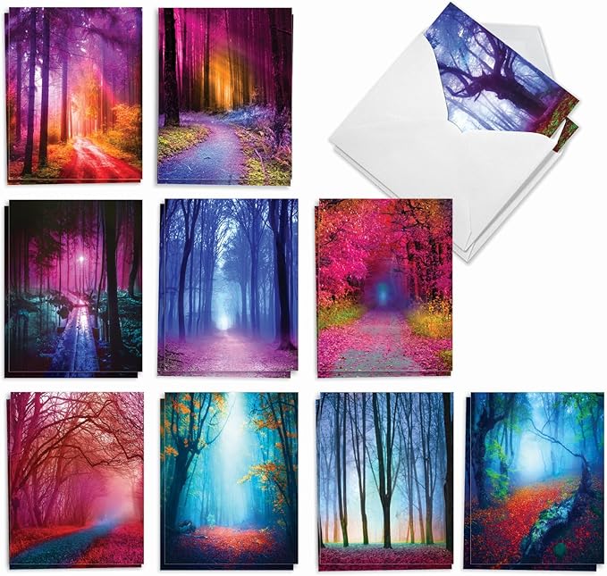 The Best Card Company - 20 Landscape Nature Note Cards Blank (4 x 5.12 Inch) (10 Designs, 2 Each) - Extreme Colors AM3178OCB-B2x10