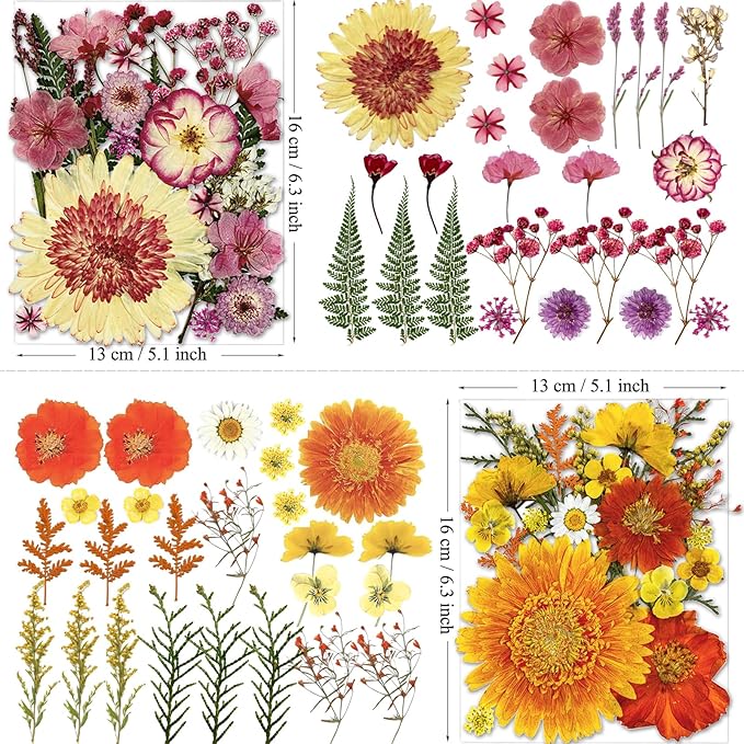 98Pcs Pressed Dried Flowers for Resin Molds, Real Natural Bulk Big Dry Floral Leave for DIY Art Crafts, Epoxy Jewelry, Candle, Soap Making, Nails Decors