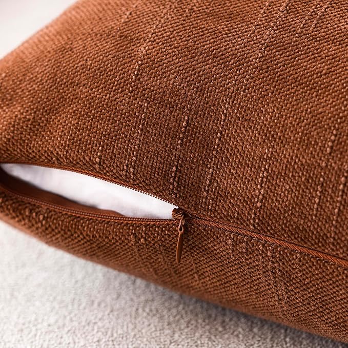 Foindtower Pack of 2 Soft Textured Throw Decorative Pillow Covers Lumbar Accent Solid Cushion Cover Cozy Farmhouse Pillow Case with Zipper for Couch Sofa Bed Living Room 12x20 Inch, Burnt Orange