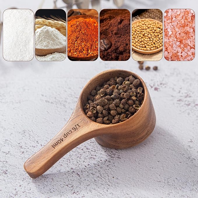 40 ml 4 Pack Acacia Wood Coffee Scoops, Small Wooden Coffee Spoons for Jars and Containers, Set of 4 Tablespoon Bean Scoop, Cute Coffee Beans Measuring Scoop for Cooking, Bath Salt.