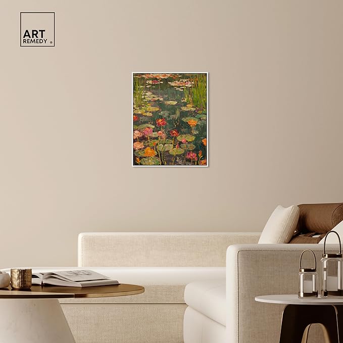 Art Remedy Afternoon Visit Framed Impressionism 1 Piece Canvas Wall Art/Monet And Van Gogh Inspired Art, 25" x 31", White Frame